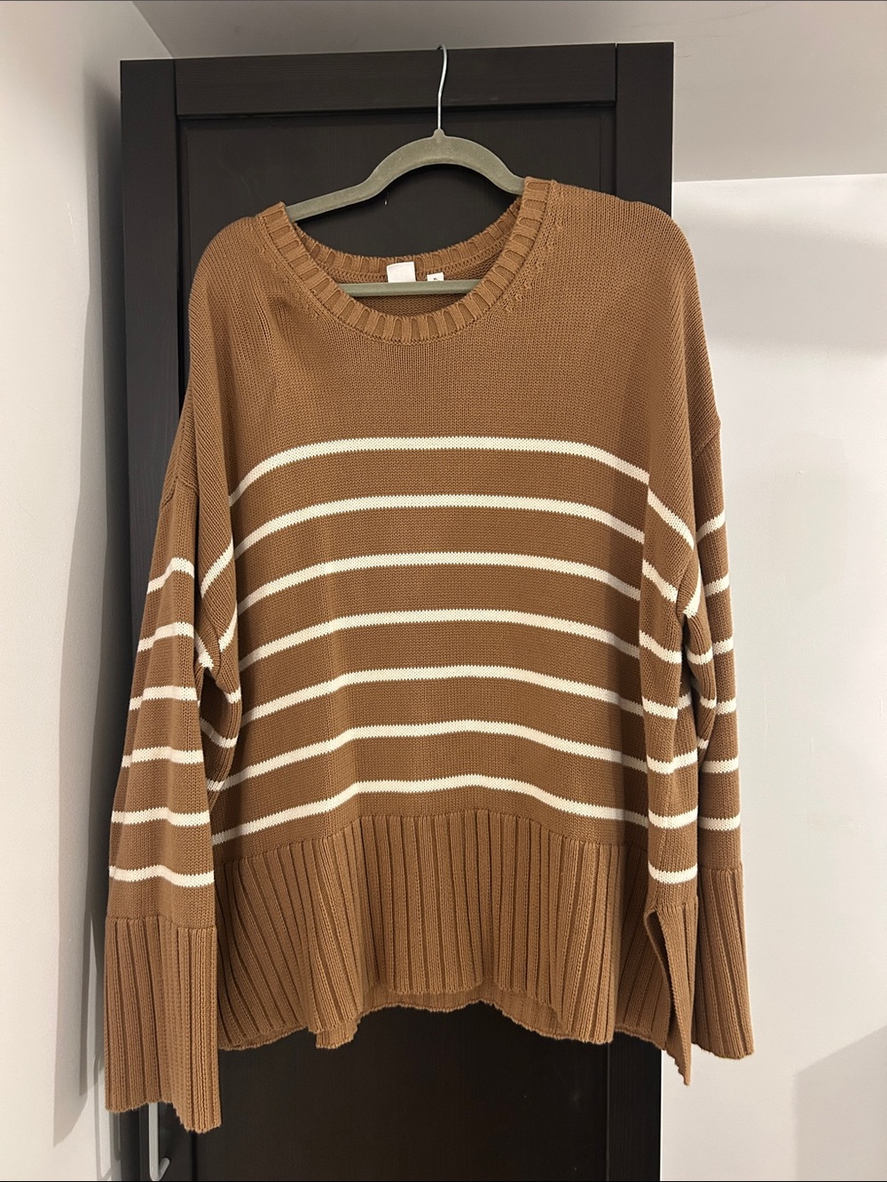 GAP Striped Crewneck Sweater in Brown and Cream